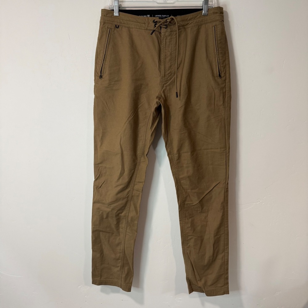 Roark Mens Layover Traveler Pants 32 Brown Excellent Stretch Tapered Chino